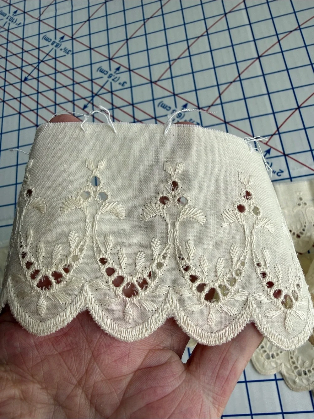 Antique circa 1930s Embroidered Eyelet Trim 2.5+ Yards x 3” Scalloped Cotton